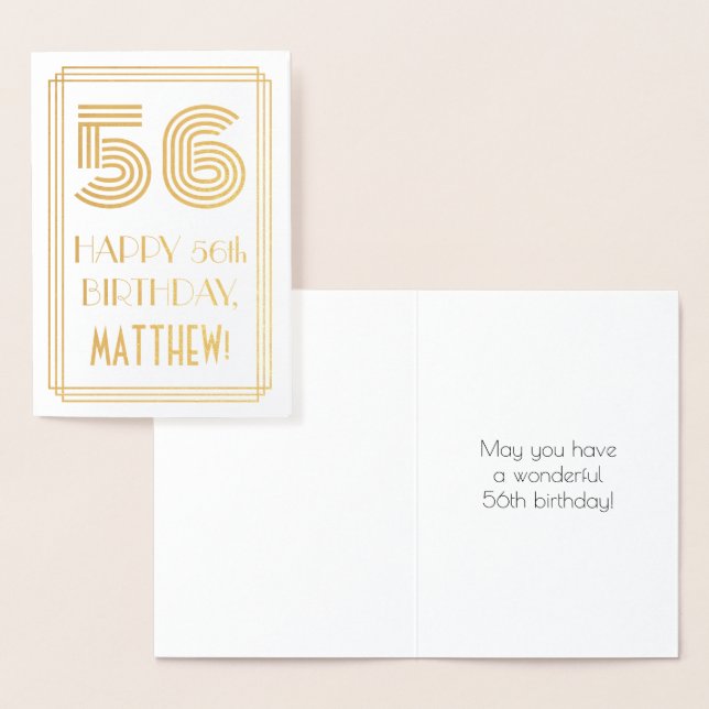 Carte Dorée 56e anniversaire - Art Déco Inspiré Look "56" & No (Affichage)