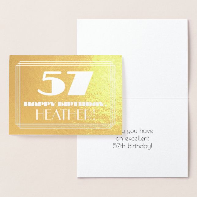 Carte Dorée 57ème anniversaire : Nom + Art Déco Inspiré Look " (Affichage)