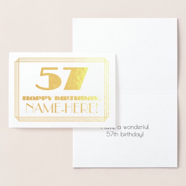 Carte Dorée 57ème anniversaire ; nom + Art Déco Inspiré Look " (Affichage)