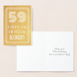 Carte Dorée 59e anniversaire - Art Déco Inspiré Look "59" + No