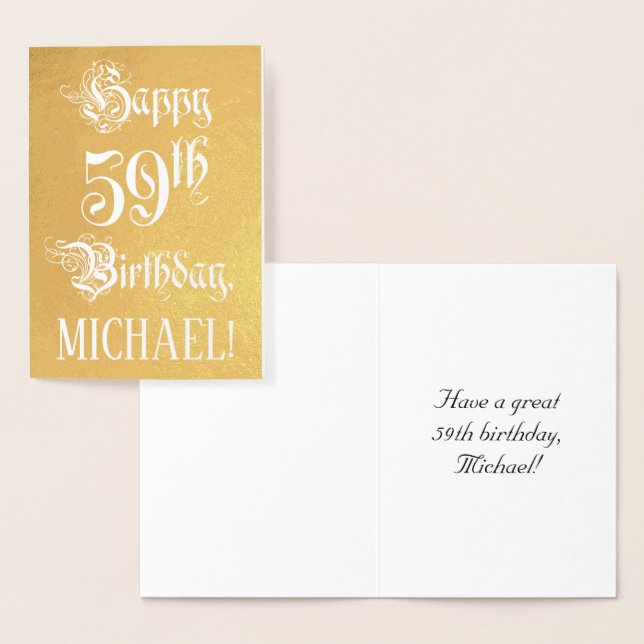Carte Dorée 59e anniversaire : Élégant, Ornate Script; Nom per (Affichage)