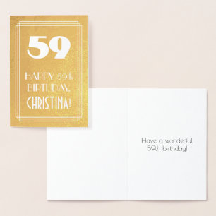 Carte Dorée 59e Anniversaire ~ Style Art Déco "59" & Nom Perso