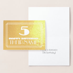 Carte Dorée 5e anniversaire : Nom + Art Déco Inspiré Look "5"