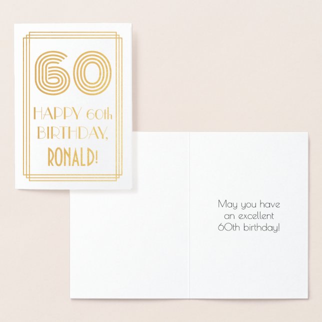 Carte Dorée 60e anniversaire - Art Déco Inspiré Look "60" & No (Affichage)