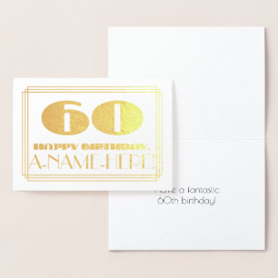 Carte Dorée 60e anniversaire ; nom + Art Déco Inspiré Look "60