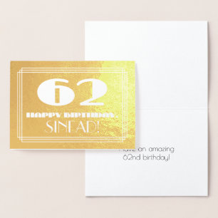 Carte Dorée 62e anniversaire : Nom + Art Déco Inspiré Look "62
