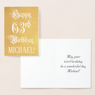 Carte Dorée 63e anniversaire : Élégant, Script Orné; Nom perso