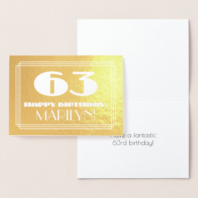 Carte Dorée 63e anniversaire : Nom + Art Déco Inspiré Look "63 (Affichage)