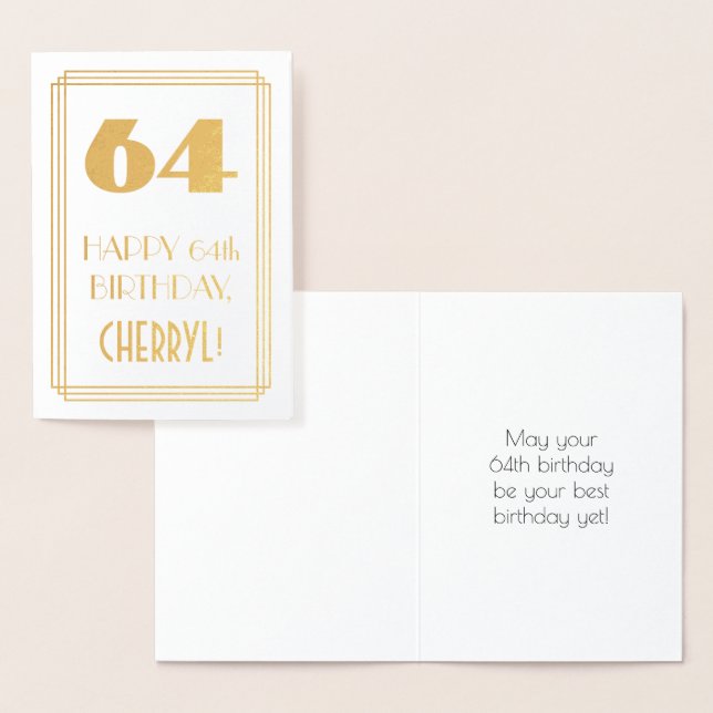 Carte Dorée 64e anniversaire : Art Déco Inspiré Look "64" & No (Affichage)