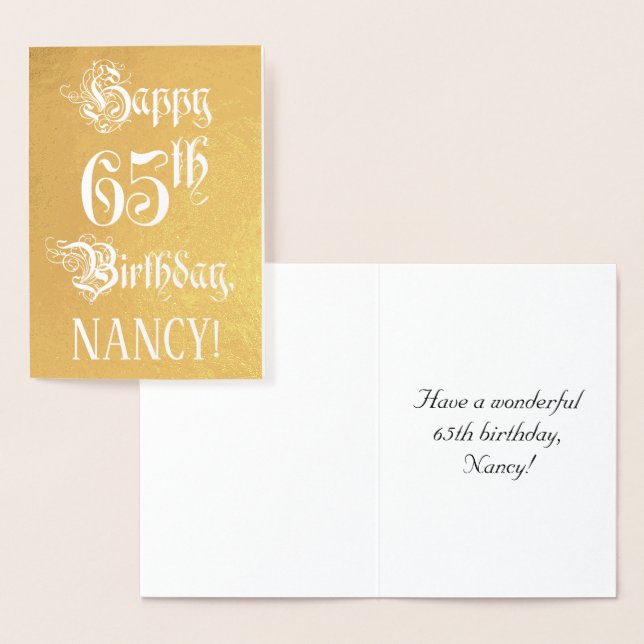 Carte Dorée 65th Birthday: Elegant, Ornate Script; Custom Name (Affichage)