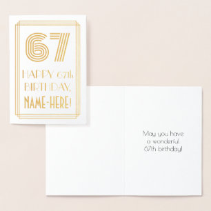Carte Dorée 67e anniversaire - Art Déco Inspiré Look "67" & No
