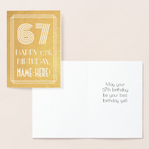 Carte Dorée 67e anniversaire - Art Déco Inspiré Look "67" + No