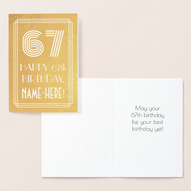Carte Dorée 67e anniversaire - Art Déco Inspiré Look "67" + No (Affichage)