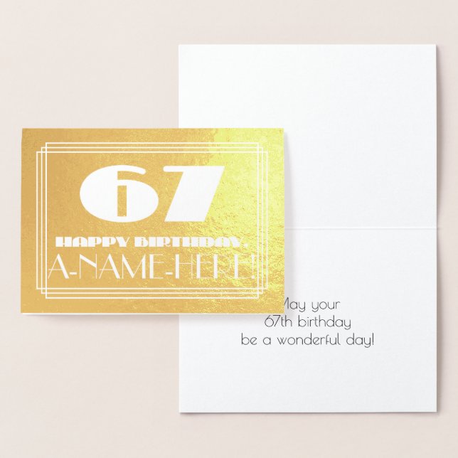 Carte Dorée 67ème anniversaire : Nom + Art Déco Inspiré Look " (Affichage)