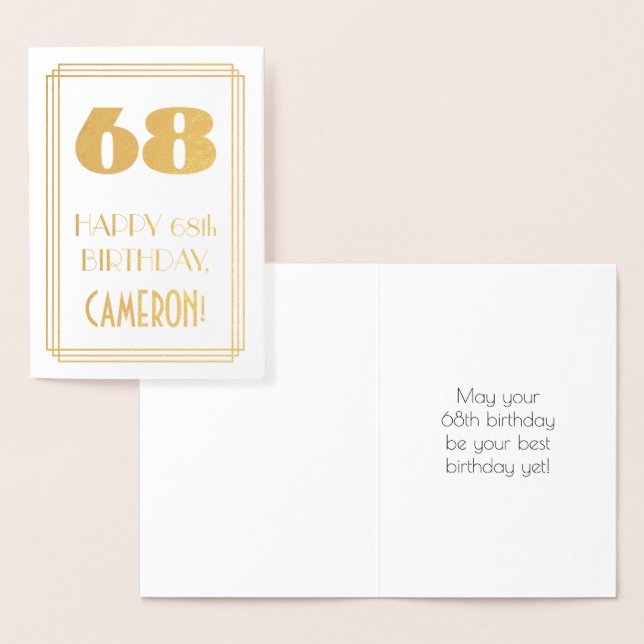 Carte Dorée 68e anniversaire : Art Déco Inspiré Look "68" & No (Affichage)