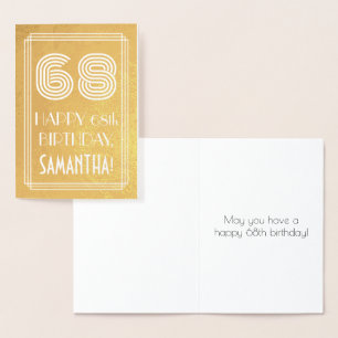 Carte Dorée 68e anniversaire - Art Déco Inspiré Look "68" + No