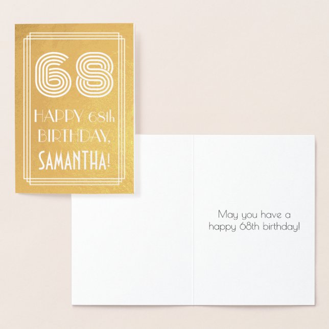 Carte Dorée 68e anniversaire - Art Déco Inspiré Look "68" + No (Affichage)