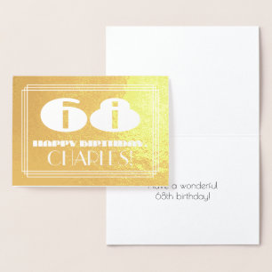 Carte Dorée 68e anniversaire : Nom + Art Déco Inspiré Look "68