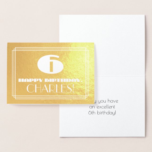 Carte Dorée 6e anniversaire : Nom + Art Déco Inspiré Look "6" (Affichage)