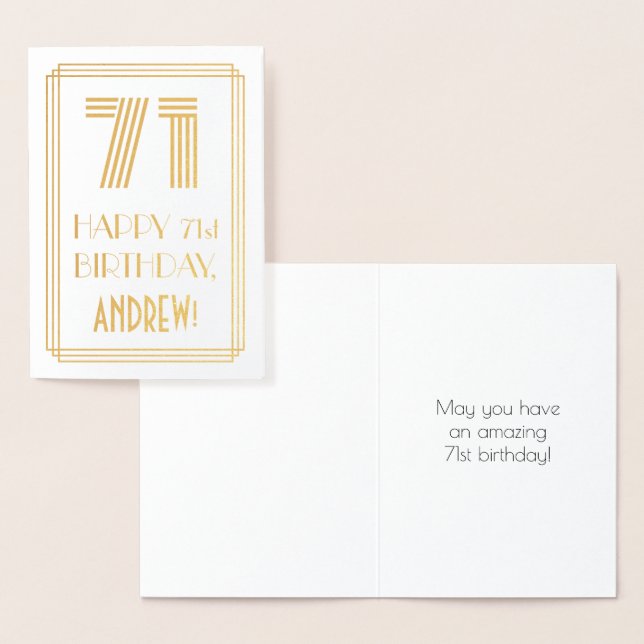 Carte Dorée 71e anniversaire - Art Déco Inspiré Look "71" & No (Affichage)