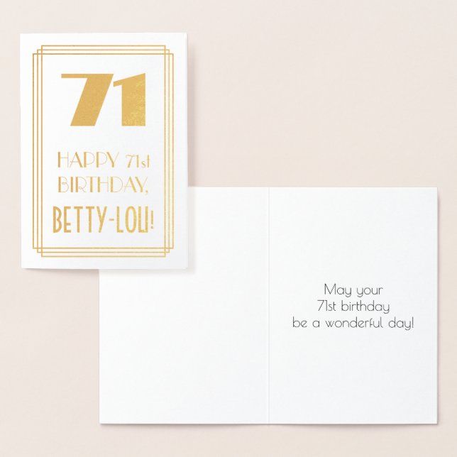 Carte Dorée 71e anniversaire : Art Déco Inspiré Look "71" & No (Affichage)