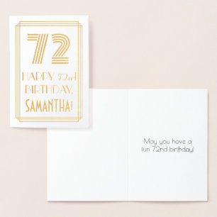 Carte Dorée 72e anniversaire - Art Déco Inspiré Look "72" & No