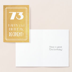 Carte Dorée 73e anniversaire ~ Style Art Déco "73" & Nom perso
