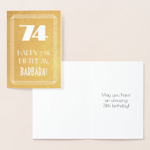Carte Dorée 74e anniversaire ~ Style Art Déco "74" & Nom perso