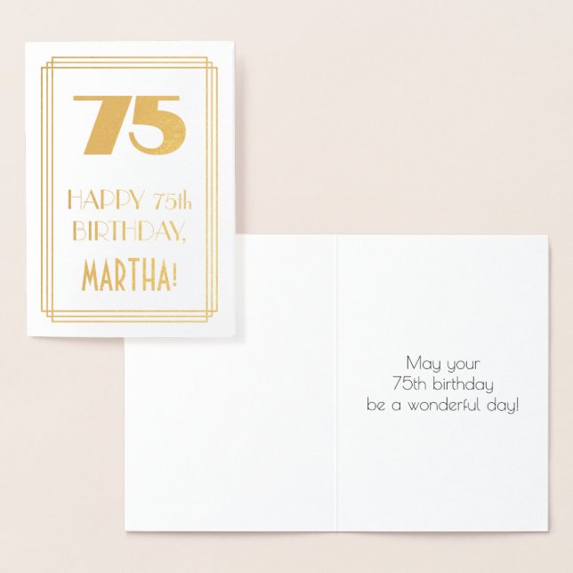 Carte Dorée 75e anniversaire : Art Déco Inspiré Look "75" & No (Affichage)