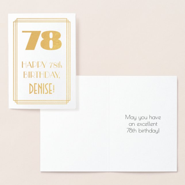 Carte Dorée 78e anniversaire : Art Déco Inspiré Look "78" & No (Affichage)