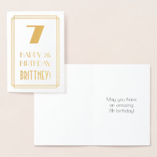 Carte Dorée 7e anniversaire : Art Déco Inspiré Look "7" & Nom