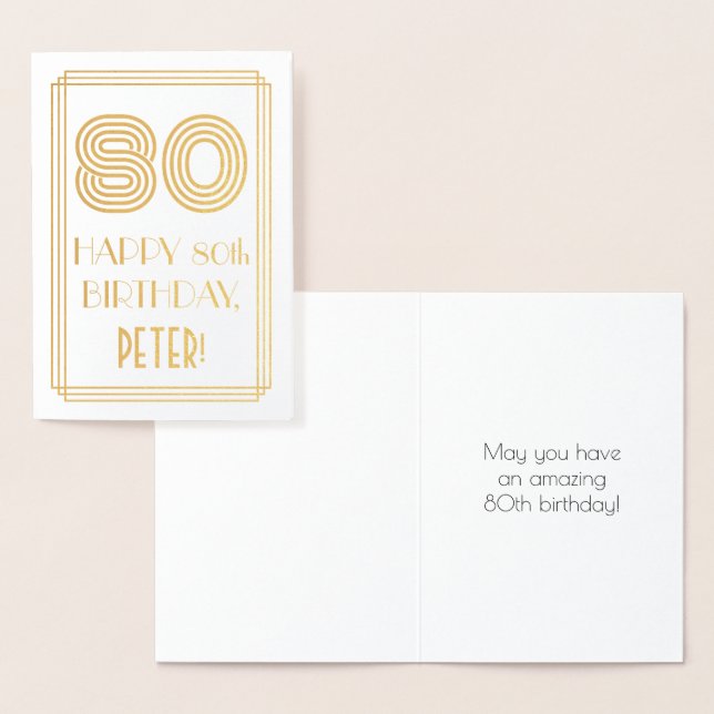 Carte Dorée 80e anniversaire - Art Déco Inspiré Look "80" & No (Affichage)