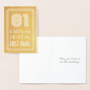 Carte Dorée 81e anniversaire - Art Déco Inspiré Look "81" + No