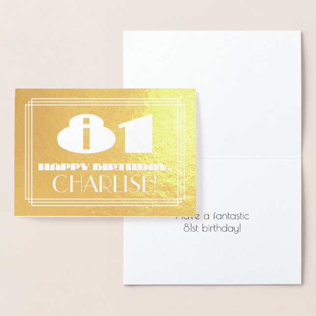 Carte Dorée 81e anniversaire : Nom + Art Déco Inspiré Look "81 (Affichage)