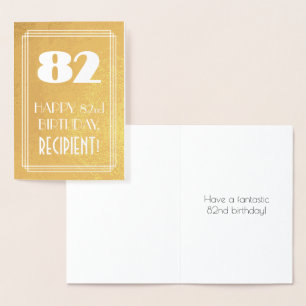 Carte Dorée 82e anniversaire ~ Style Art Déco "82" & Nom perso