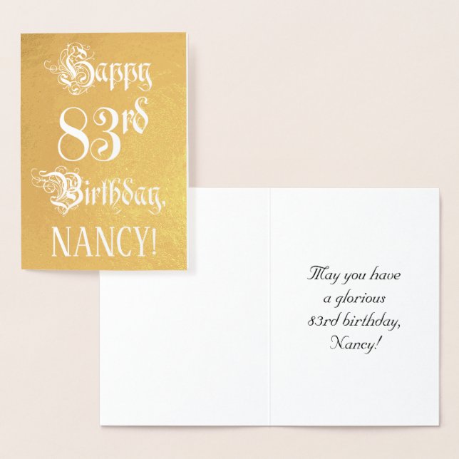 Carte Dorée 83e anniversaire : Élégant, Script Orné; Nom perso (Affichage)