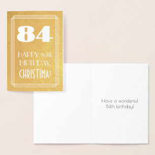 Carte Dorée 84e anniversaire ~ Style Art Déco "84" & Nom perso