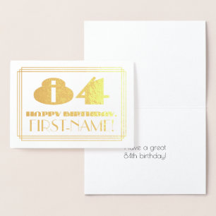 Carte Dorée 84ème anniversaire ; nom + Art Déco Inspiré Look "