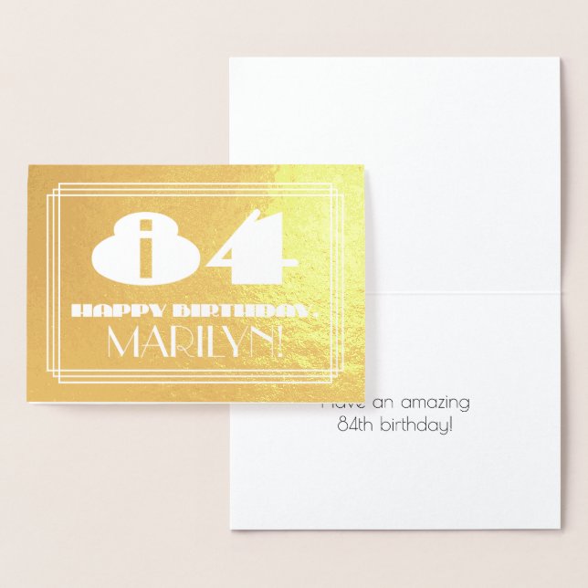 Carte Dorée 84ème anniversaire : Nom + Art Déco Inspiré Look " (Affichage)