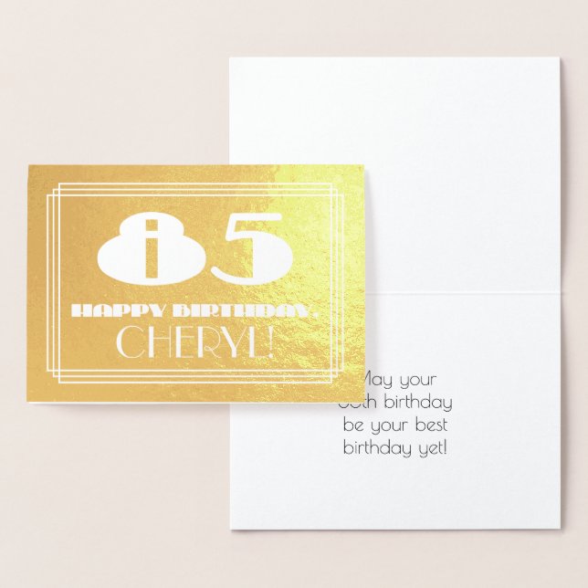 Carte Dorée 85e anniversaire : Nom + Art Déco Inspiré Look "85 (Affichage)