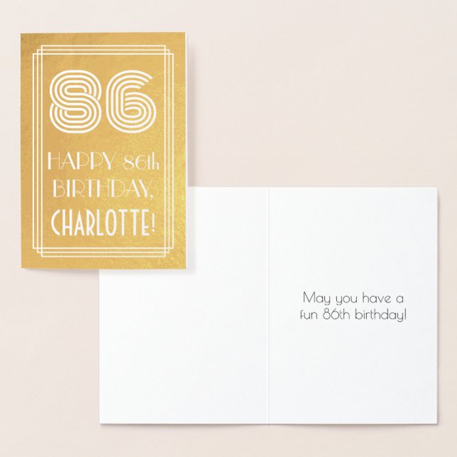 Carte Dorée 86e anniversaire - Art Déco Inspiré Look "86" + No (Affichage)