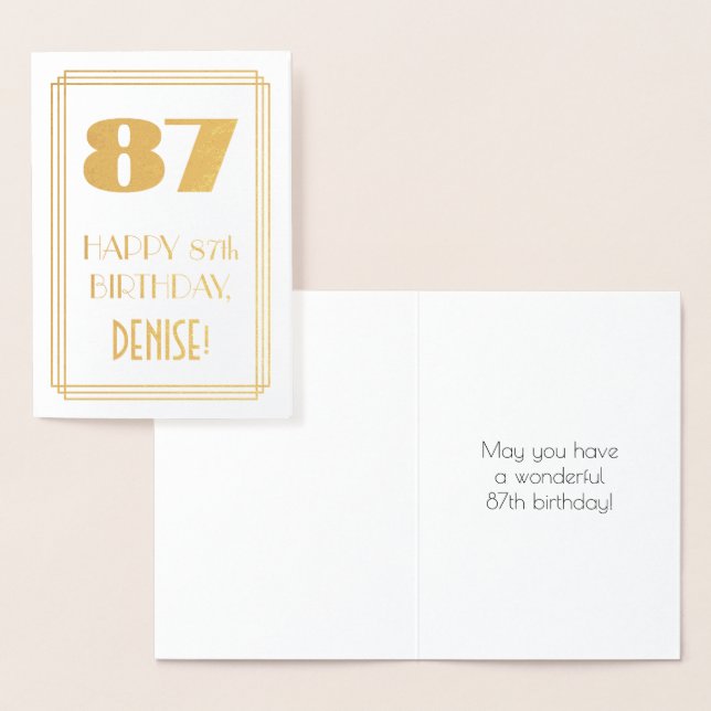 Carte Dorée 87e anniversaire : Art Déco Inspiré Look "87" & No (Affichage)