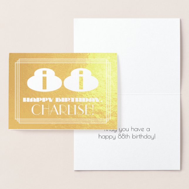 Carte Dorée 88ème anniversaire : Nom + Art Déco Inspiré Look " (Affichage)