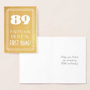 Carte Dorée 89e anniversaire ~ Style Art Déco "89" & Nom perso