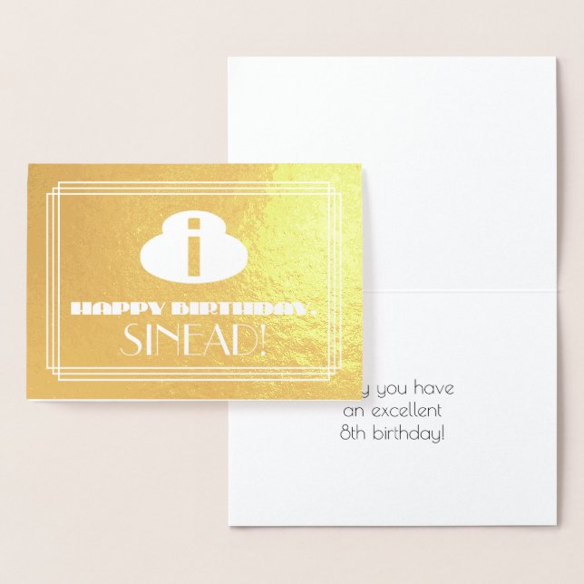 Carte Dorée 8e anniversaire : Nom + Art Déco Inspiré Look "8" (Affichage)