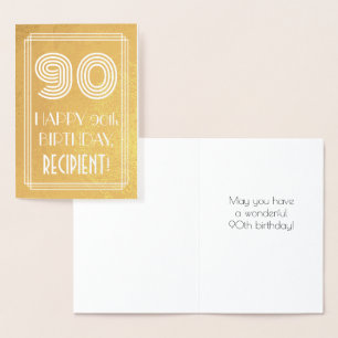 Carte Dorée 90e anniversaire - Art Déco Inspiré Look "90" + No