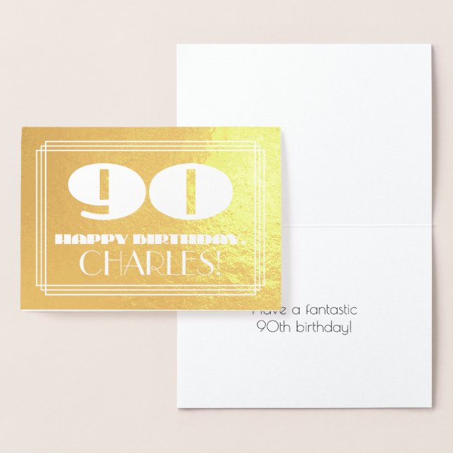 Carte Dorée 90e anniversaire : Nom + Art Déco Inspiré Look "90 (Affichage)