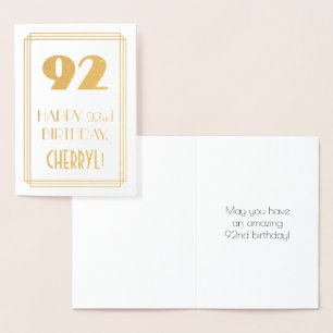 Carte Dorée 92e anniversaire : Art Déco Inspiré Look "92" & No