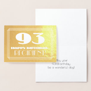 Carte Dorée 93ème anniversaire : Nom + Art Déco Inspiré Look "