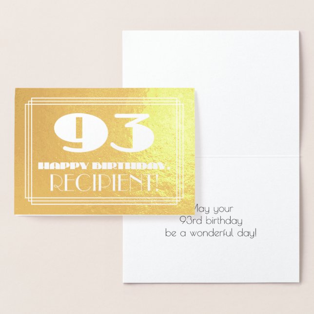 Carte Dorée 93ème anniversaire : Nom + Art Déco Inspiré Look " (Affichage)